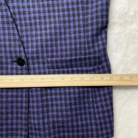 VTG Karen Scott Womens Purple Houndstooth Lined Double Breasted Blazer Size 16 - Picture 8 of 10